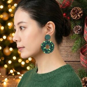 Christmas Green Wreath Handmade Earrings